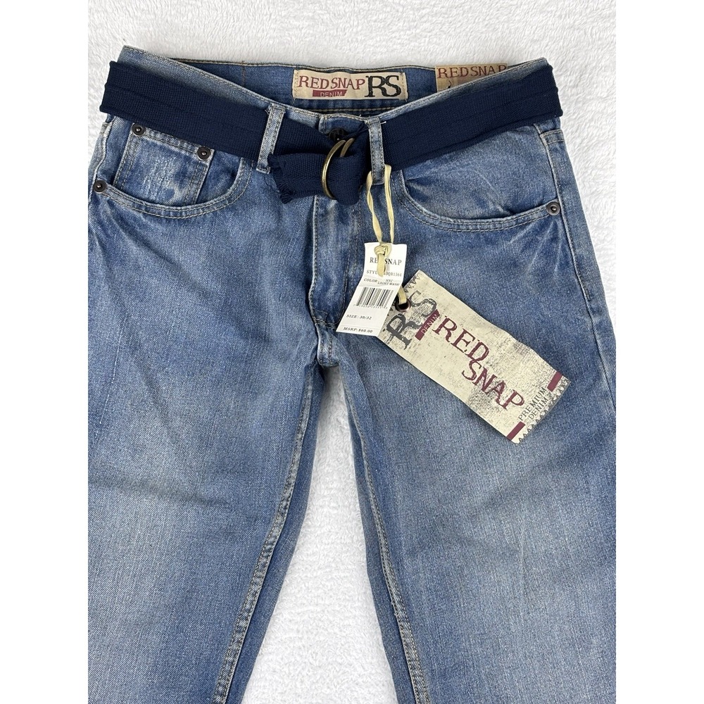 NWT Mens Red‎ Snap Blue NYC Light Wash Straight Leg Low Rise Jeans 30x32
